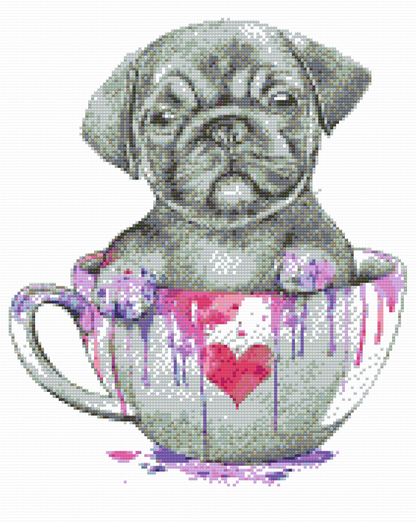 Diamond Painting - Mops i et malet krus