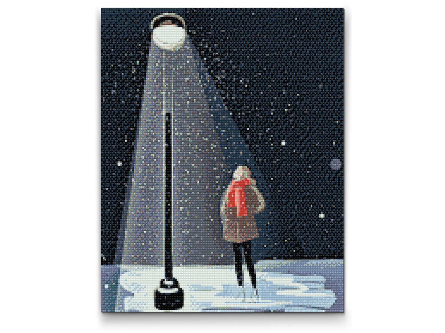 Diamond Painting - Kvinde under en lampe og faldende sne