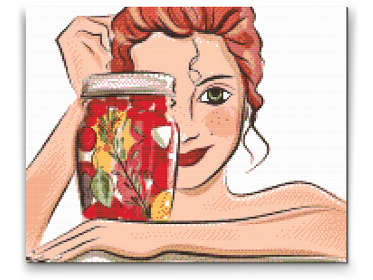 Diamond Painting - Kvinde smiler bag flasken