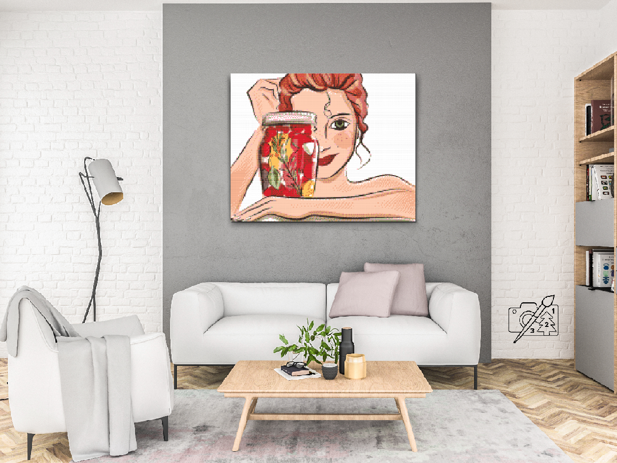 Diamond Painting - Kvinde smiler bag flasken