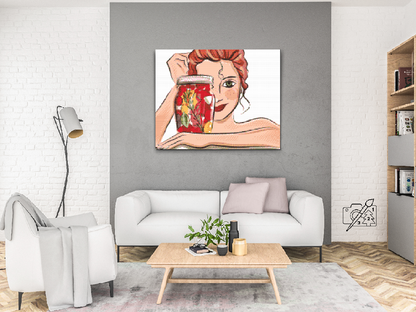 Diamond Painting - Kvinde smiler bag flasken