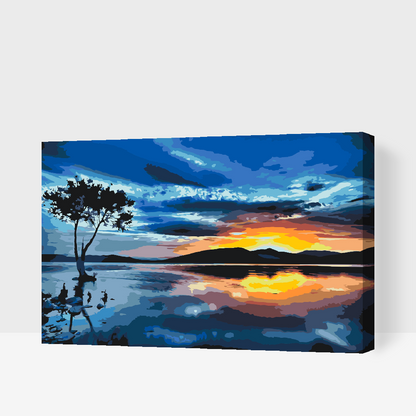 Paint by Numbers - Solnedgang og Mørkt Træ