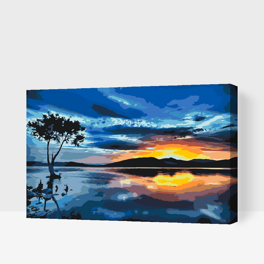 Paint by Numbers - Solnedgang og Mørkt Træ