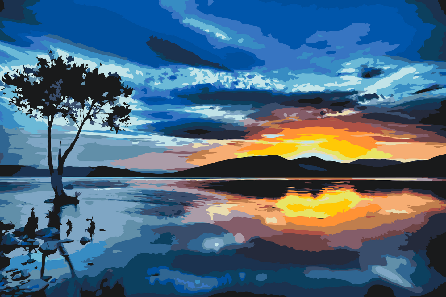Paint by Numbers - Solnedgang og Mørkt Træ