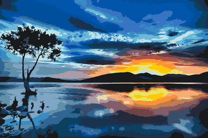 Paint by Numbers - Solnedgang og Mørkt Træ