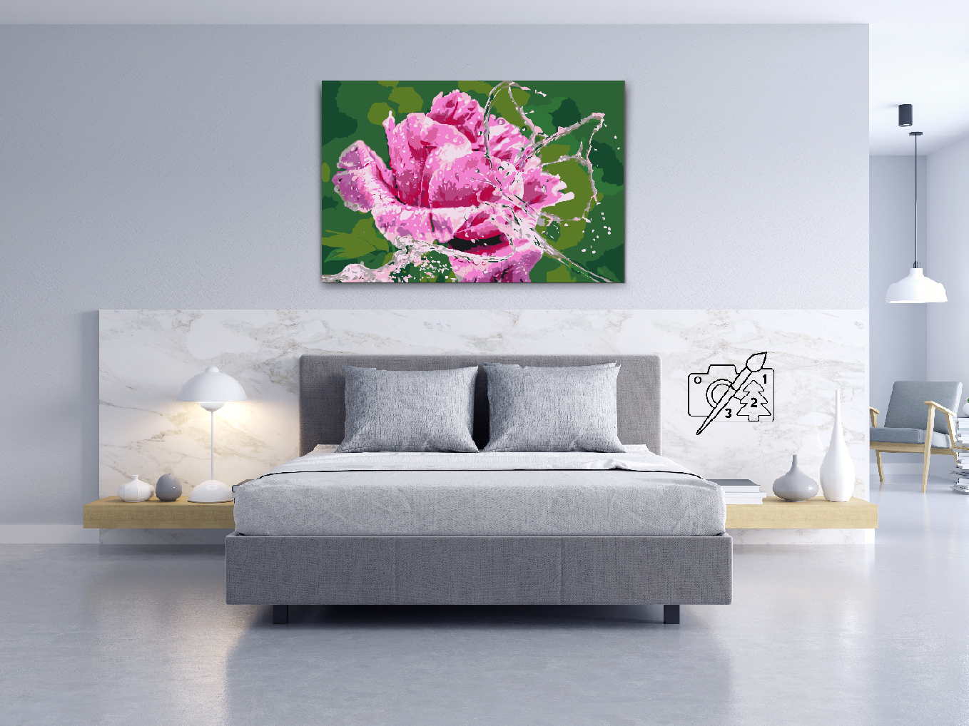 Paint by Numbers - Rose og Sommerfugl lavet af vanddråber