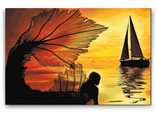 Diamond Painting - Havfrue og sejlbåd