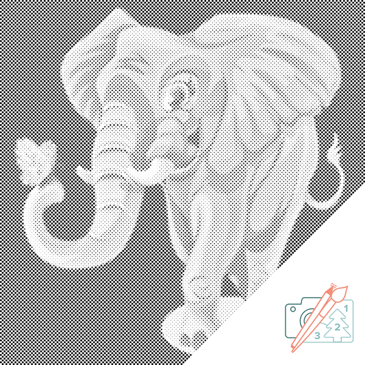 Mal-med-prikker -  Glad elefant med sommerfugl