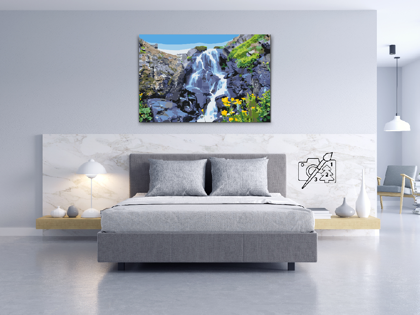 Paint by Numbers - Vandfald og blomster