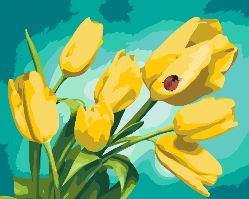 Paint by Numbers - Tulipaner og Mariehøne