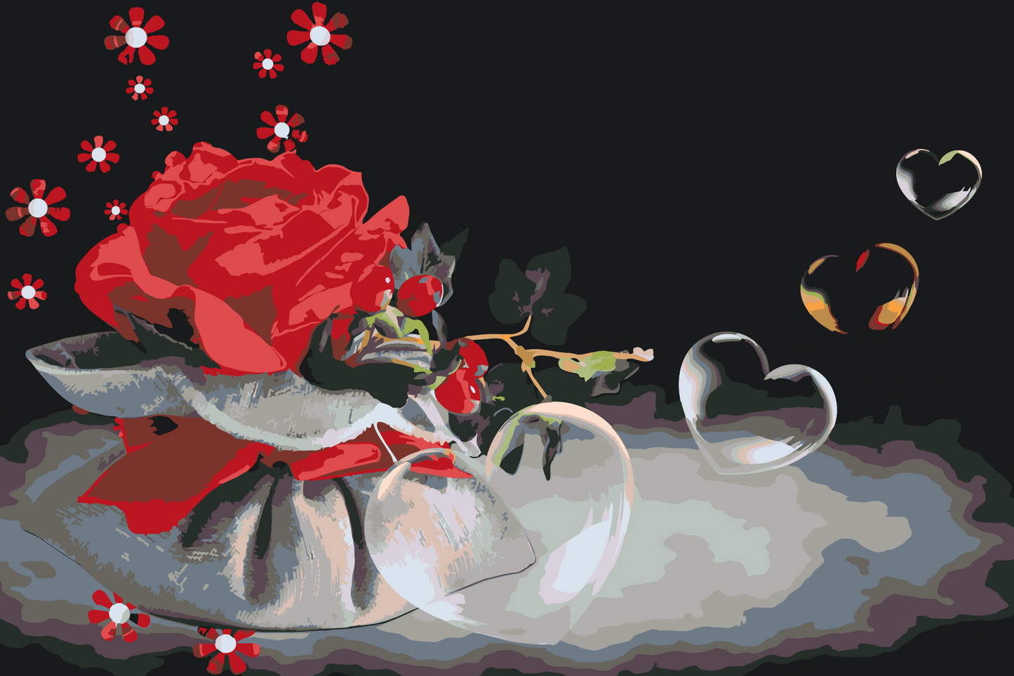 Paint by Numbers - Hjertebobler og Rose