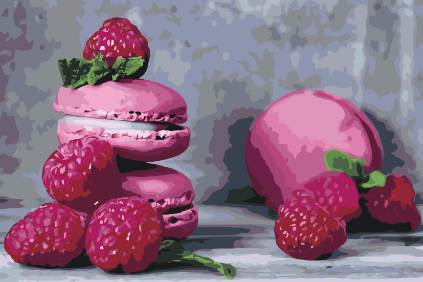 Paint by Numbers - Macarons og hindbær