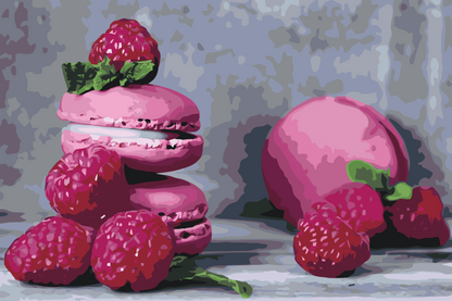Paint by Numbers - Macarons og hindbær