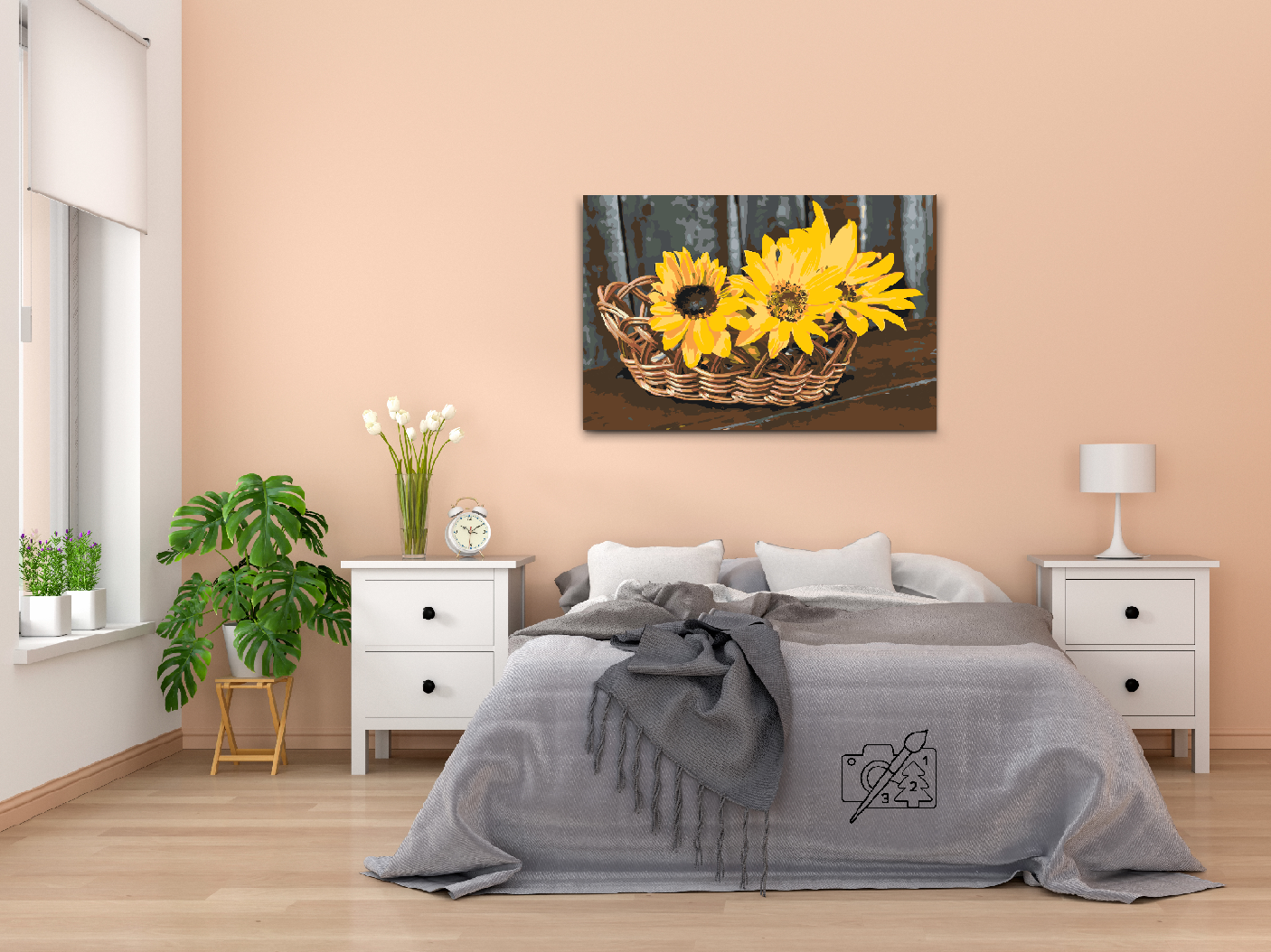 Paint by Numbers - Kurv med solsikker