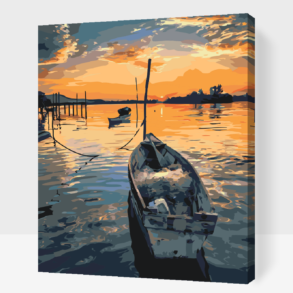 Paint by Numbers - Fiskerbåd ved solnedgang