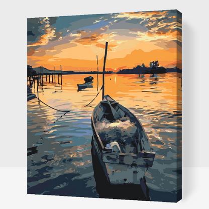 Paint by Numbers - Fiskerbåd ved solnedgang