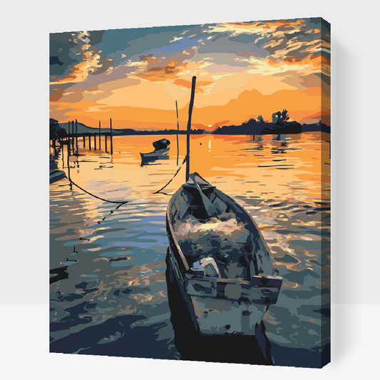 Paint by Numbers - Fiskerbåd ved solnedgang