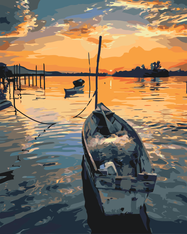 Paint by Numbers - Fiskerbåd ved solnedgang
