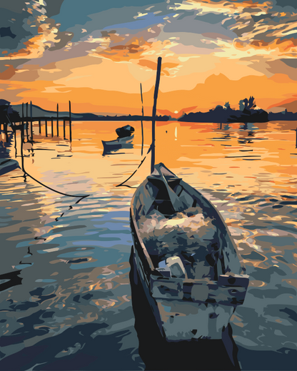 Paint by Numbers - Fiskerbåd ved solnedgang