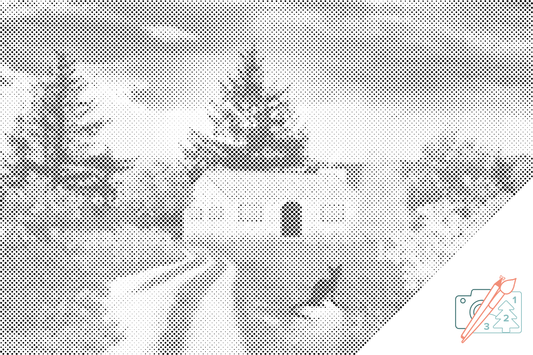 Mal-med-prikker -  Hus i naturen