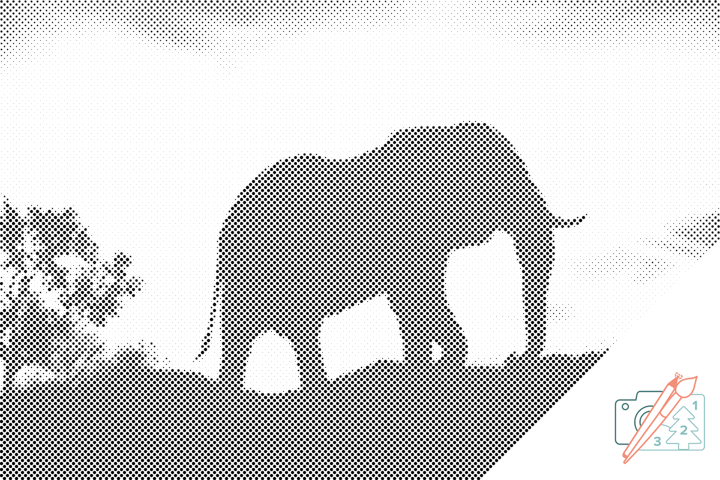 Mal-med-prikker -  Afrikansk elefant ved solnedgang