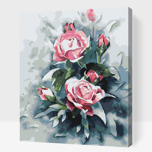 Paint by Numbers - Buket af pastelrosa roser