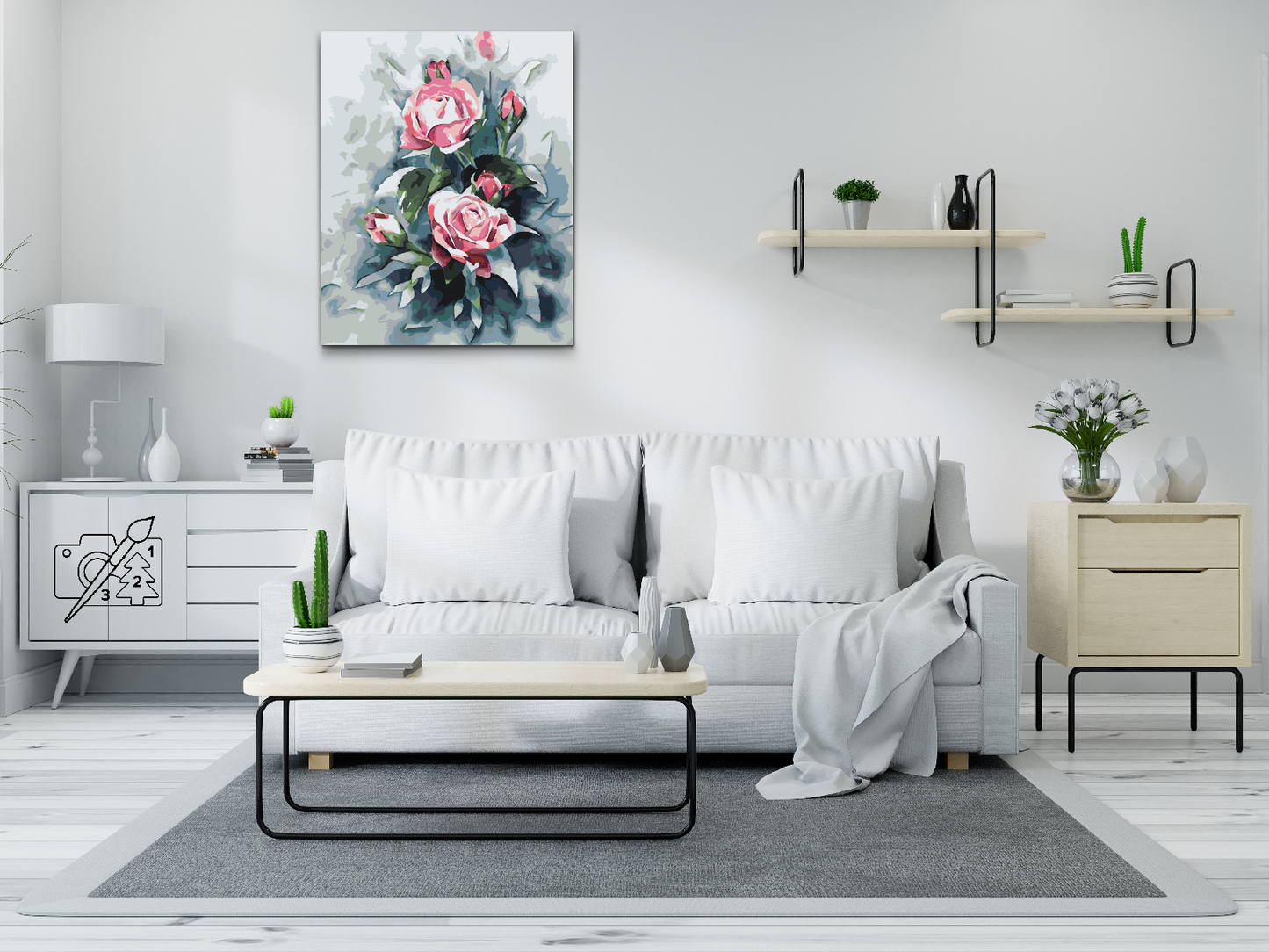 Paint by Numbers - Buket af pastelrosa roser