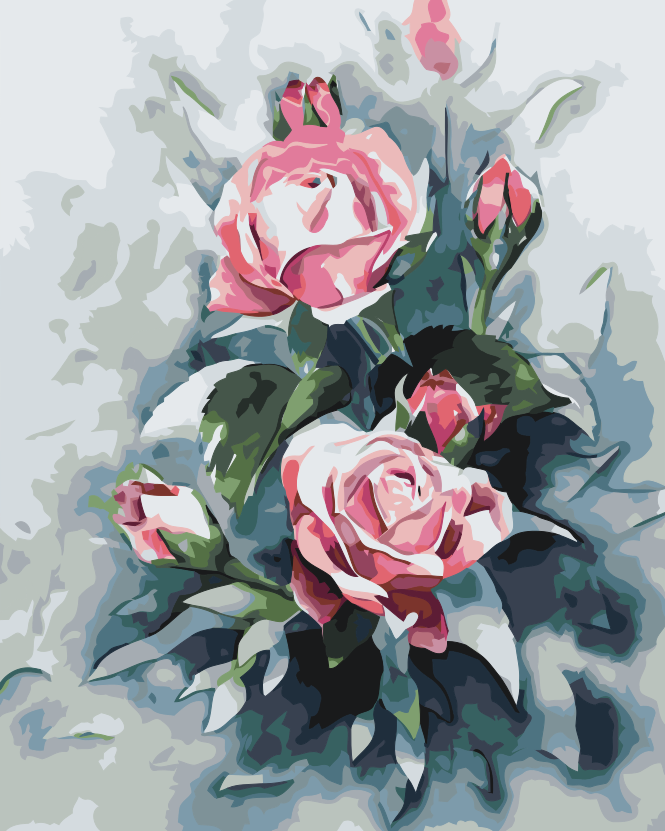 Paint by Numbers - Buket af pastelrosa roser