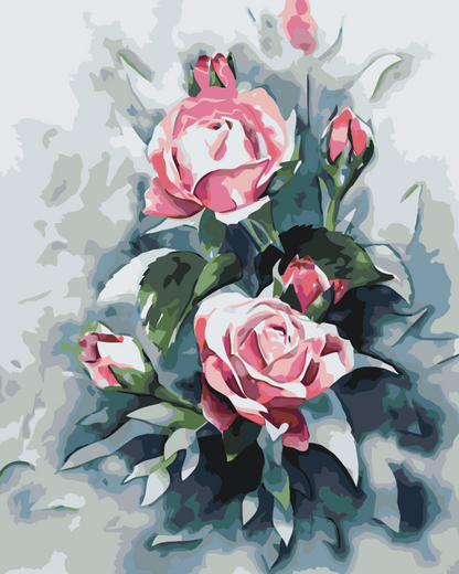 Paint by Numbers - Buket af pastelrosa roser