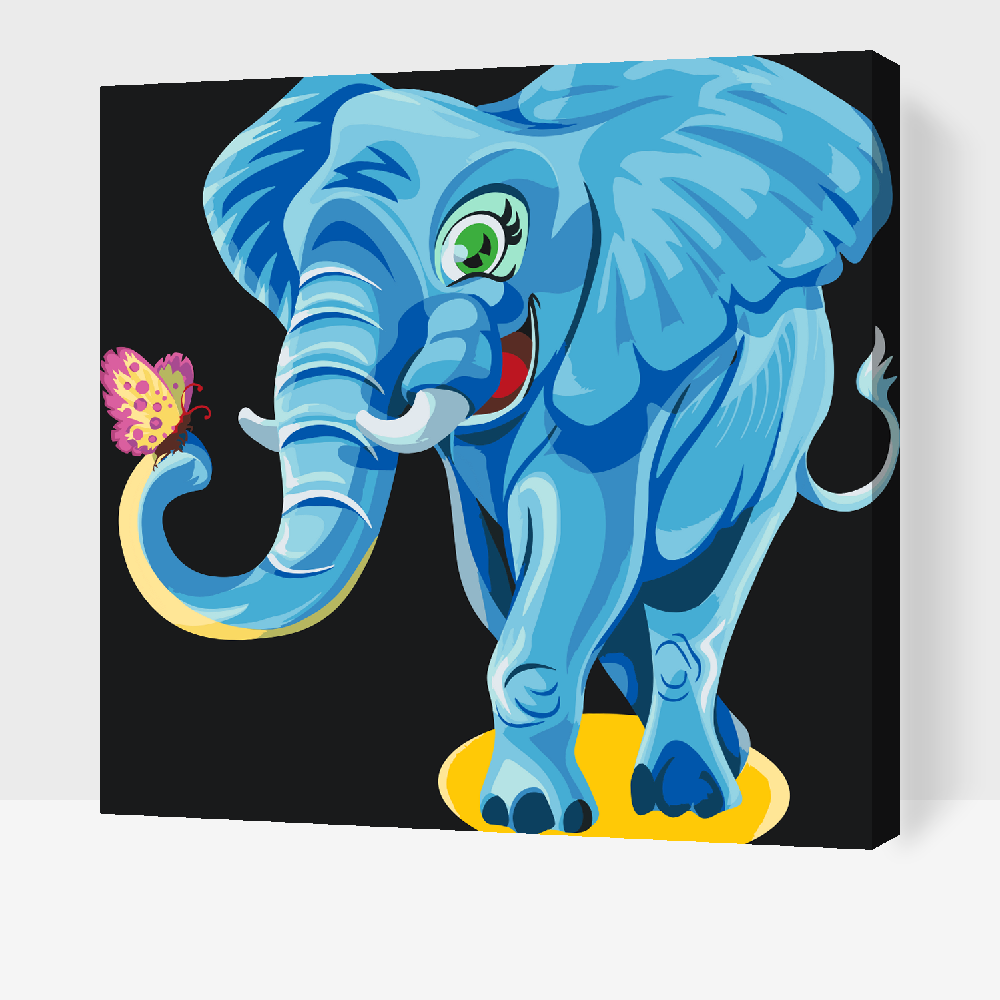 Paint by Numbers - Glad elefant med sommerfugl