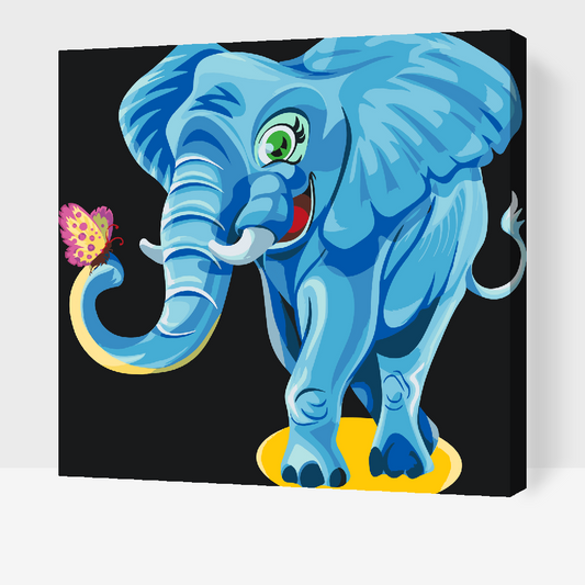 Paint by Numbers - Glad elefant med sommerfugl