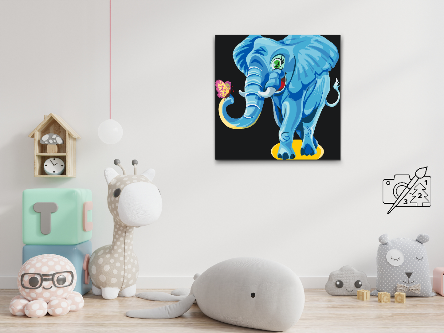Paint by Numbers - Glad elefant med sommerfugl