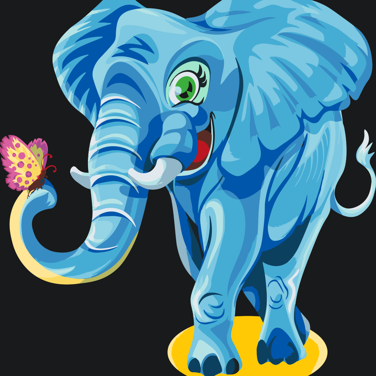 Paint by Numbers - Glad elefant med sommerfugl