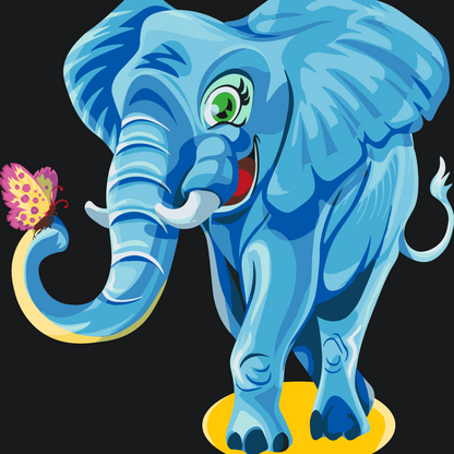 Paint by Numbers - Glad elefant med sommerfugl