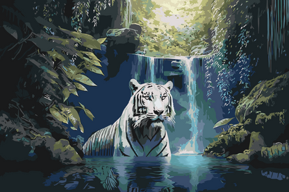 Paint by Numbers - Hvid tiger ved et vandfald