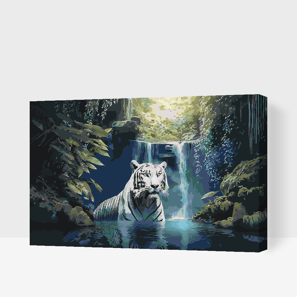 Paint by Numbers - Hvid tiger ved et vandfald