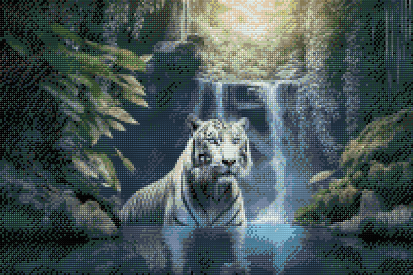 Diamond Painting - Hvid tiger ved et vandfald