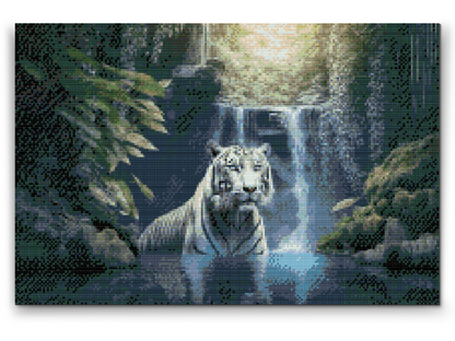 Diamond Painting - Hvid tiger ved et vandfald