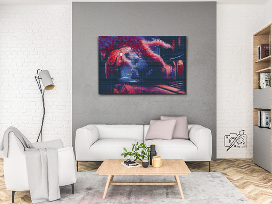 Diamond Painting - Kirsebærtræskantet gade om aftenen