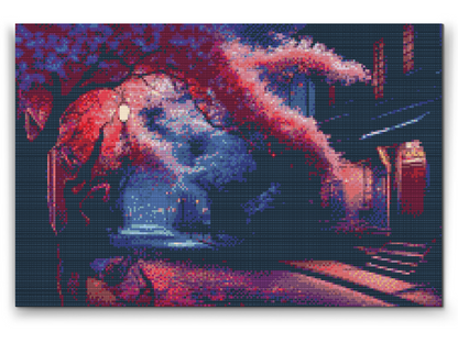 Diamond Painting - Kirsebærtræskantet gade om aftenen