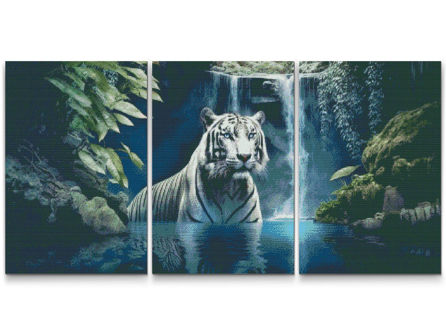 Diamond Painting - White Tiger ved et vandfald (sæt af 3)