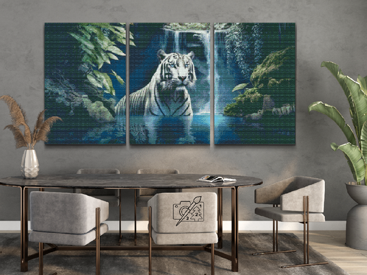 Diamond Painting - White Tiger ved et vandfald (sæt af 3)