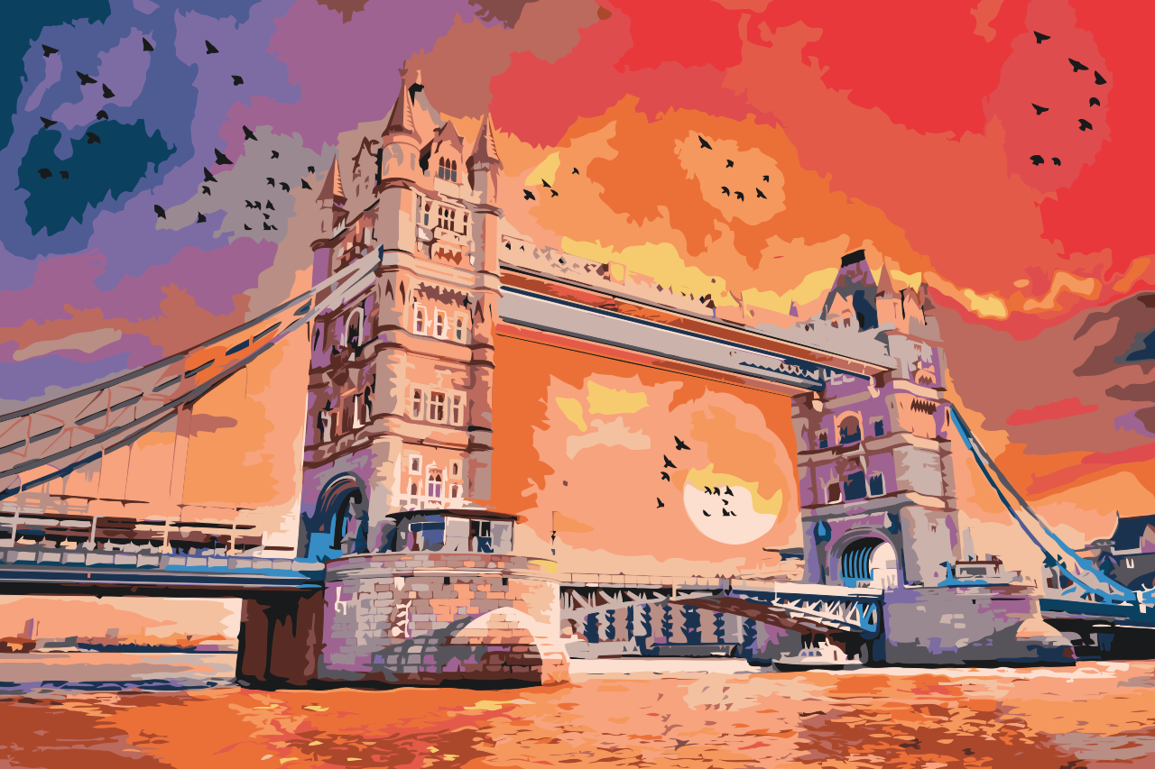 Paint by Numbers - London Bridge ved solnedgang