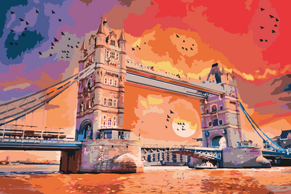 Paint by Numbers - London Bridge ved solnedgang