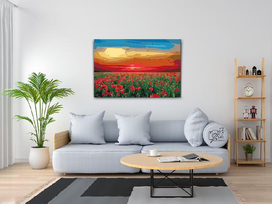 Paint by Numbers - Valmuemark ved solnedgang