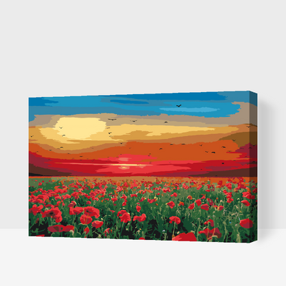 Paint by Numbers - Valmuemark ved solnedgang