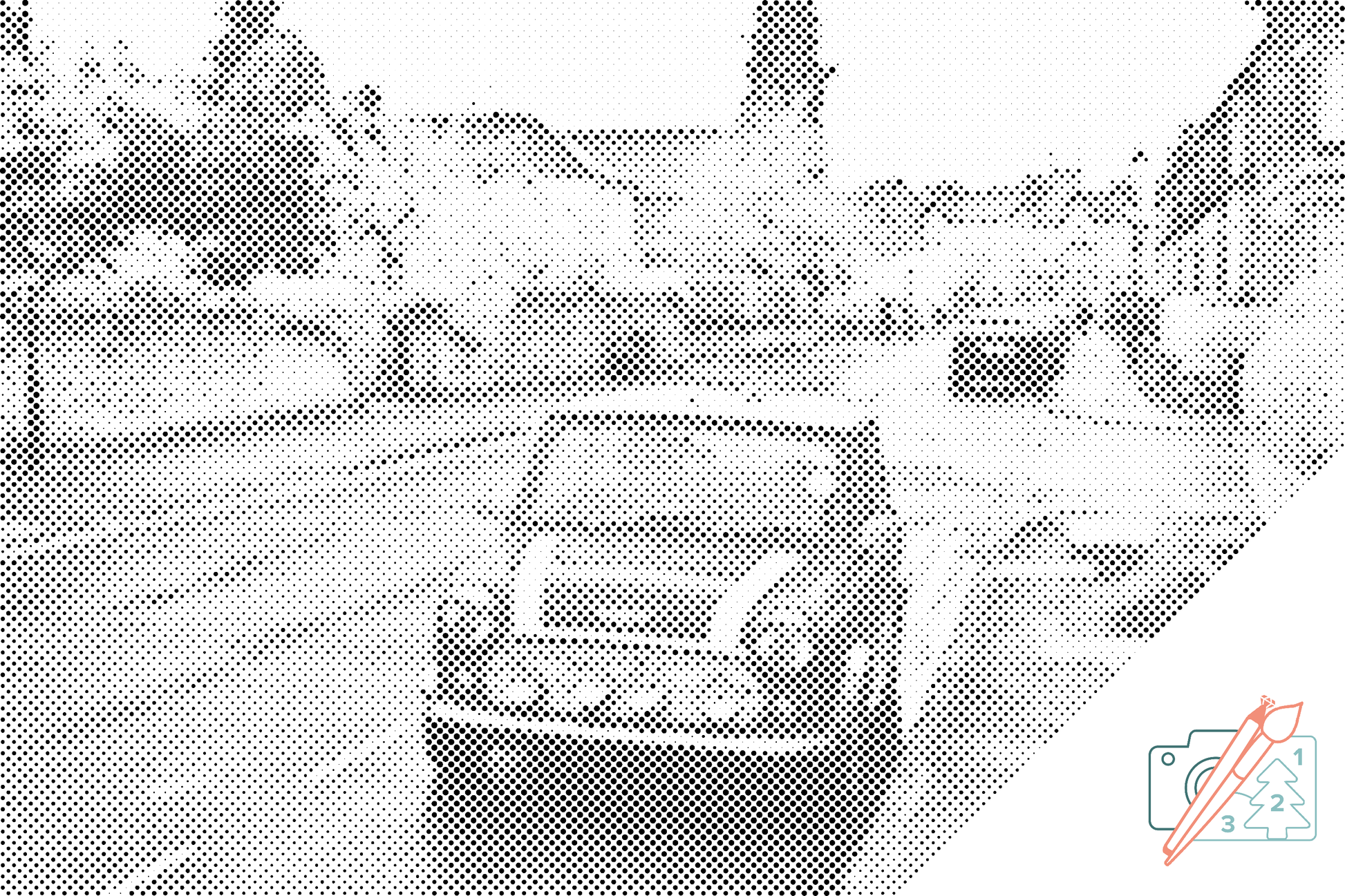 Mal-med-prikker -  Minicooper på vejen