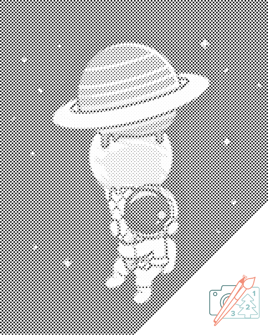 Mal-med-prikker -  Astronaut med Planetkegle