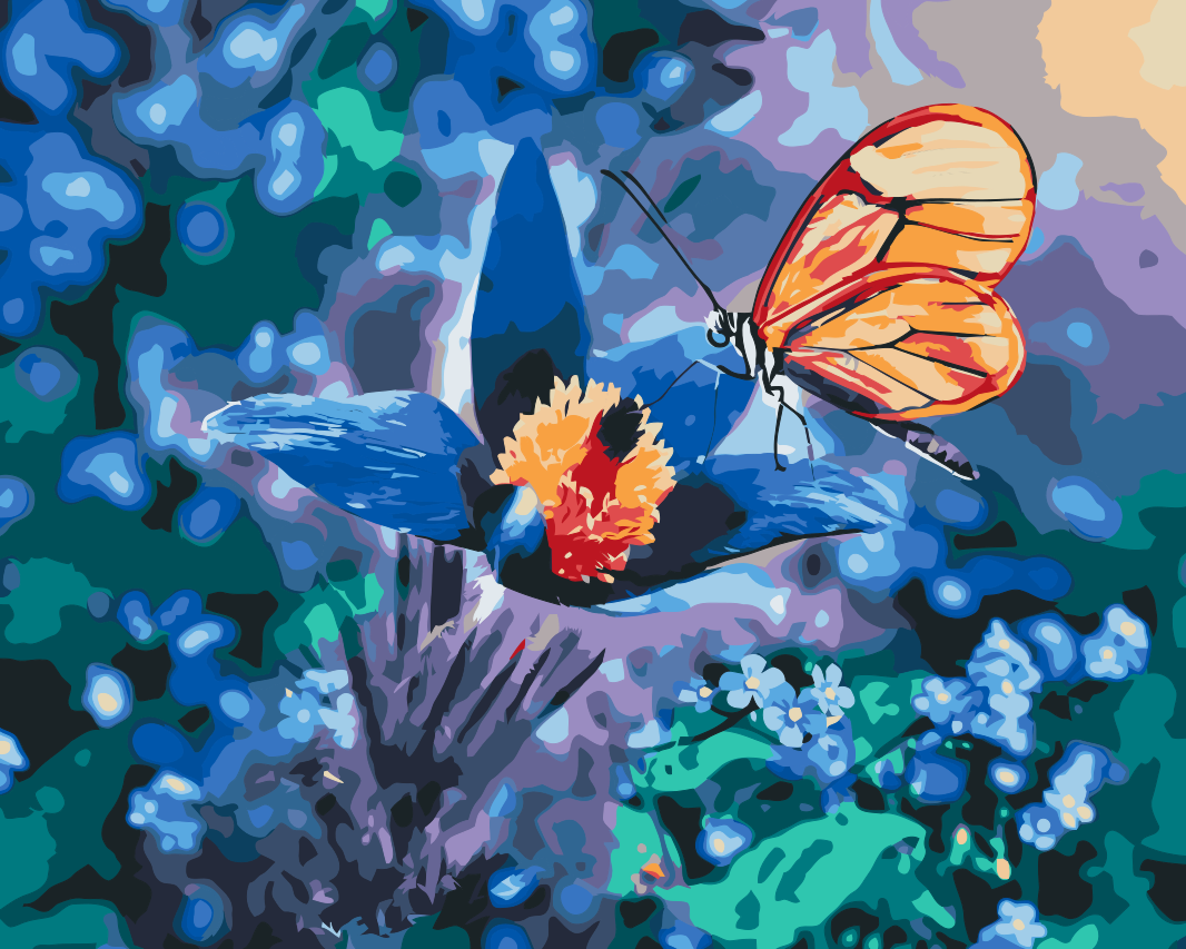 Paint by Numbers - Sommerfugl på en blå blomst