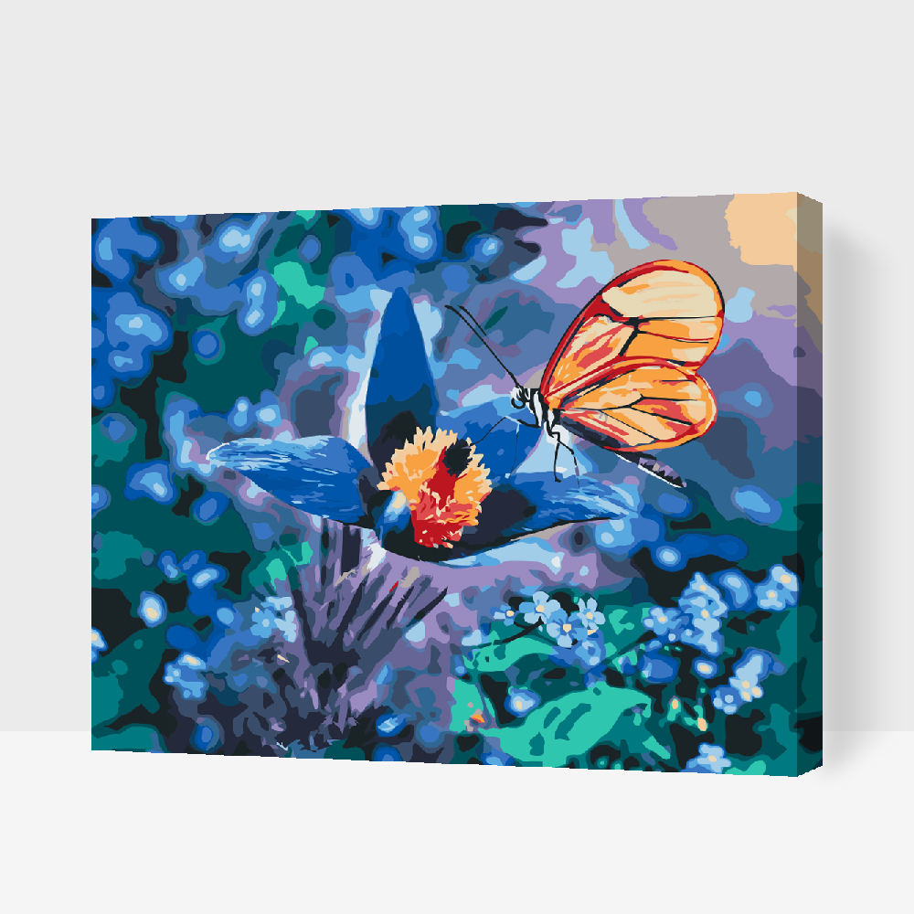 Paint by Numbers - Sommerfugl på en blå blomst